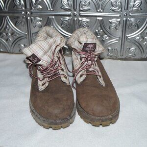 Timberland Womens Size 6 Jayne Waterproof Fold Down Boots Brown Plaid